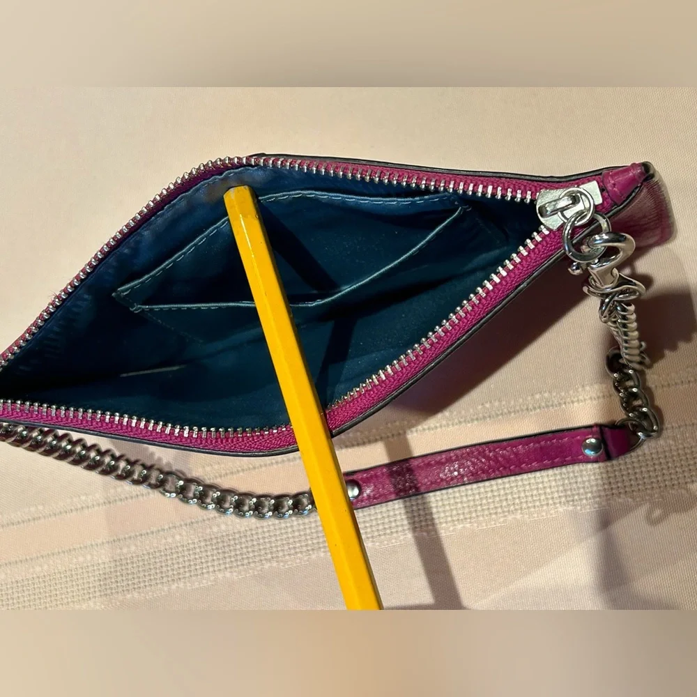 Coach Flat Wristlet Pink Zip Chain Strap - Picture 10 of 10